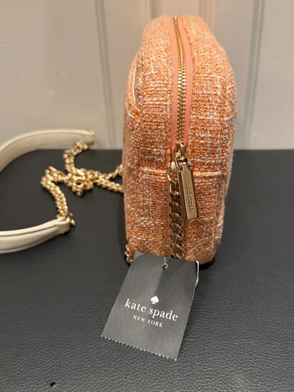 NWT Kate Spade Peach Carey Tinsel Tweed Mini Camera Bag - Picture 5 of 9